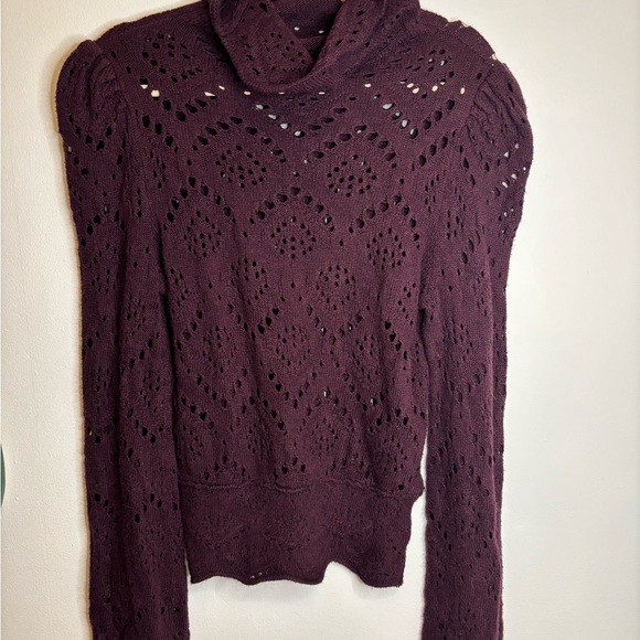 Free People Shoot From The Heart Plum Turtleneck Sweater Bell Sleeve Boho sz M - Picture 4 of 13
